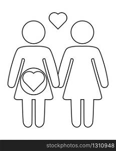 A schematic depiction of a family couple of lesbian women with children, icon. A schematic depiction of a family couple of lesbian women with children