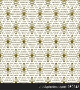 A seamless pattern based on elements of the traditional Japanese craft Kumiko zaiku. Thin lines of brown color.. Seamless traditional Japanese ornament Kumiko.Golden color lines.
