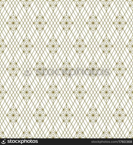 A seamless pattern based on elements of the traditional Japanese craft Kumiko zaiku. Thin lines of brown color.. Seamless traditional Japanese ornament Kumiko.Golden color lines.