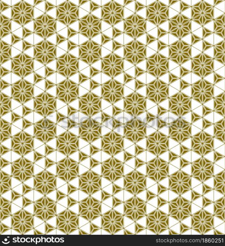 A seamless pattern based on elements of the traditional Japanese craft Kumiko zaiku.. Seamless traditional Japanese ornament Kumiko.Golden color lines.