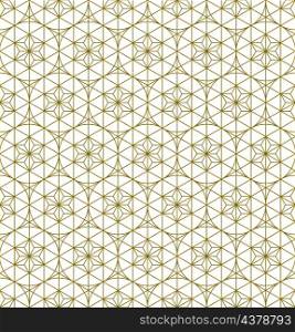 A seamless pattern based on elements of the traditional Japanese craft Kumiko zaiku. Fine lines of brown color.. Seamless traditional Japanese ornament Kumiko.Golden color lines.