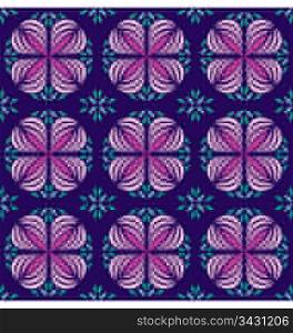 A seamless pattern design of geometric shapes depicting circled flowers creating classic look, great for background design.