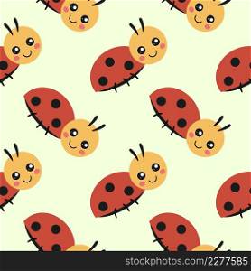 A seamless pattern with a cute ladybug. An endless background with a bug for sewing children’s clothing, printing on textiles and packaging paper.