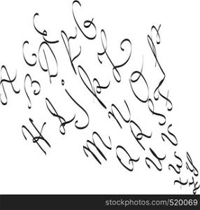 A set of 25 letters written in black color vector color drawing or illustration