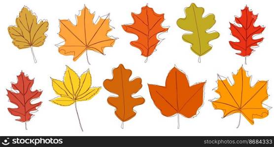 A set of autumn leaves drawn with a continuous line. Autumn leaf in one line style icon vector illustration design.. A set of autumn leaves drawn with a continuous line. Autumn leaf in one line style icon vector illustration design
