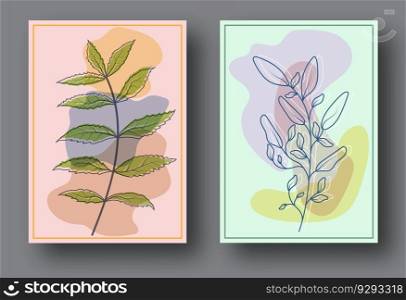 A set of backgrounds with abstract plants. A minimalist layout for covers, paintings, interior prints, posters and creative design