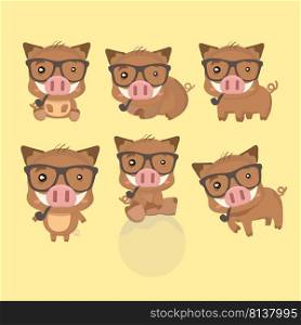 A set of boar vector illustration flat design. . A set of boar 