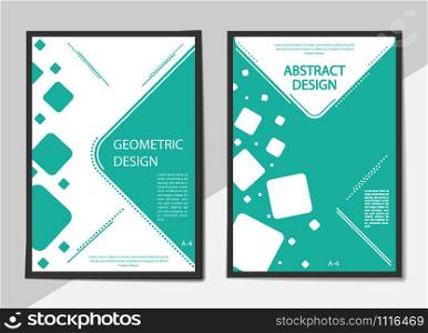 A set of covers of A-4 format in the flat style with squares of different shapes for books, brochures and prints.