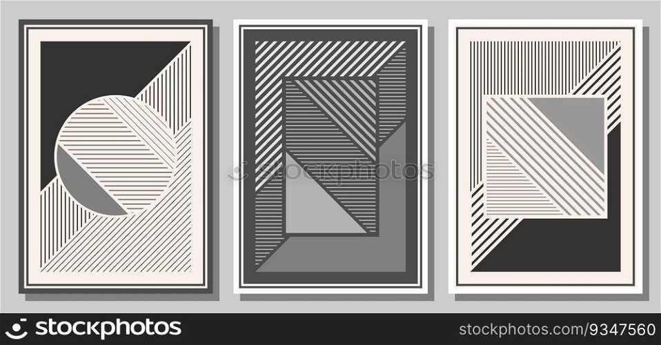 A set of drawings with abstract geometric shapes for wall decoration. Templates for interior design. A collection for posters, covers, prints and creative ideas