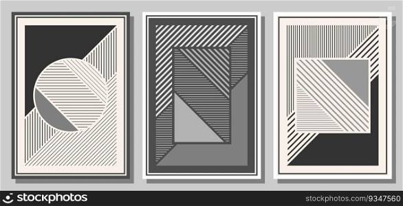 A set of drawings with abstract geometric shapes for wall decoration. Templates for interior design. A collection for posters, covers, prints and creative ideas