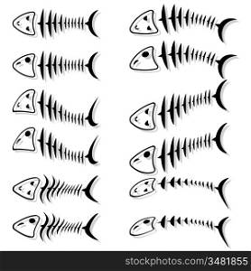 A set of fish skeletons. Vector illustration.