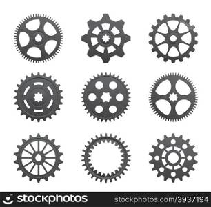 A set of gears and pinions on a white background.