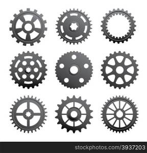 A set of gears and pinions on a white background.