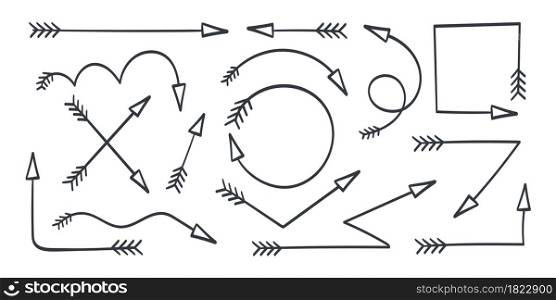 A set of hand-drawn arrows. Vector arrows. Set of different arrows. Vector illustration