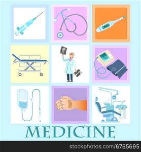 A set of health and medicine. Doctor and medical devices. set health medicine