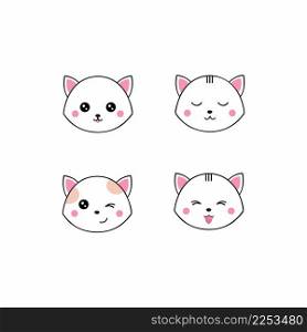 A set of illustrations with cute kittens. The face of a cat in cartoon style. Icons for stickers.