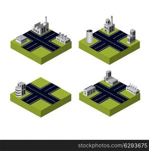 A set of industrial buildings on a white background