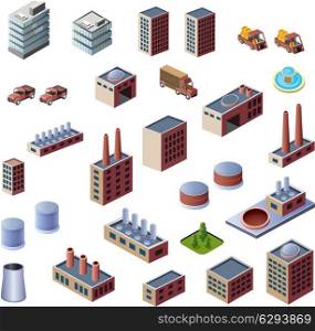 A set of industrial buildings on a white background
