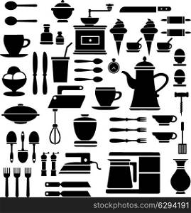 A set of isolated elements belonging to the restaurant and cafe on a white background