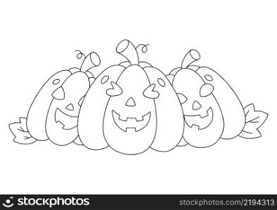 A set of laughing pumpkins. Coloring book page for kids. Cartoon style character. Vector illustration isolated on white background. Halloween theme.