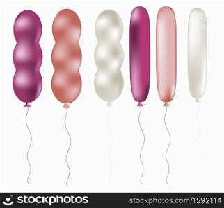 A set of long balloons in pink and white pearl color. Isolated on a white background. Can be used to create postcards, banners, flyers, invitations to Valentine&rsquo;s Day or birthday.