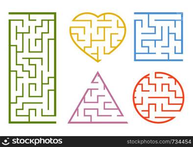 A set of mazes. Game for kids. Puzzle for children. Labyrinth conundrum. Find the right path. Vector illustration.. A set of mazes. Game for kids. Puzzle for children. Labirinth conundrum. Cartoon style. Visual worksheets. Riddle for preschool. Activity page. Education developing sheet. Color vector illustration.