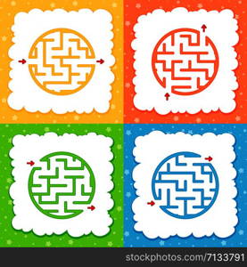 A set of mazes. Game for kids. Puzzle for children. Maze conundrum. Cartoon style. Visual worksheets. Activity page. Color vector illustration. A set of mazes. Game for kids. Puzzle for children. Maze conundrum. Cartoon style. Visual worksheets. Activity page. Color vector illustration.