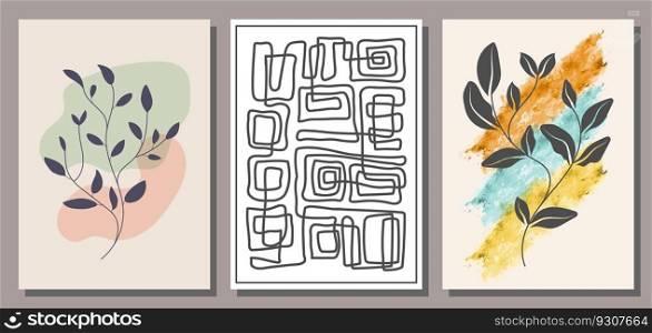 A set of models of fine art in an abstract style. The layout of a painting, poster, poster or banner in a minimalist design for interior creativity and creative ideas. Artistic illustration of wall paintings and prints