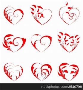 A set of nine hearts on a white background