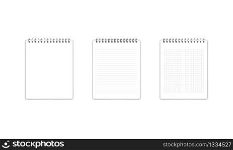 A set of notebooks with a blank sheet, a sheet in a line and a cage. Vector illustration EPS 10