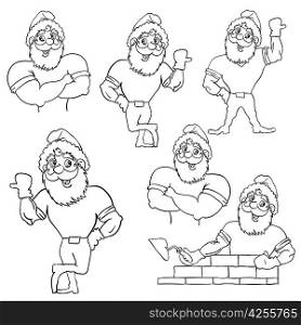 A set of pictures muscular Santa Claus in various poses.