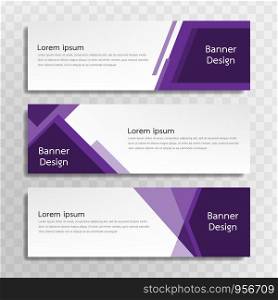 A set of purple banner templates designed for the web and various headlines are available in three different designs.