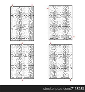 A set of rectangular mazes. Game for kids. Puzzle for children. Labyrinth conundrum. Flat vector illustration isolated on white background.
