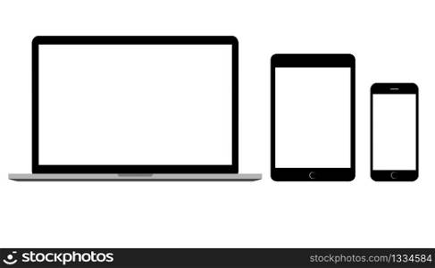 A set of screens for mobile devices. Laptop tablet and smartphone isolated on white background. Vector EPS 10