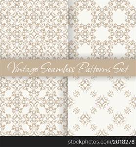 A set of seamless vintage patterns. Damascus style vector texture. For textiles, wallpaper, tiles or packaging.. A set of seamless vintage patterns.