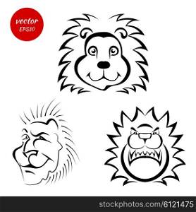 A set of sketches of the muzzle of a lion isolated on white background. Vector illustration.