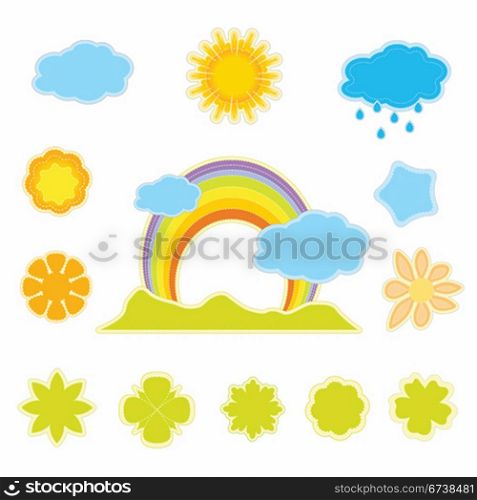 A set of spring labels isolated on white. | Vector illustration.