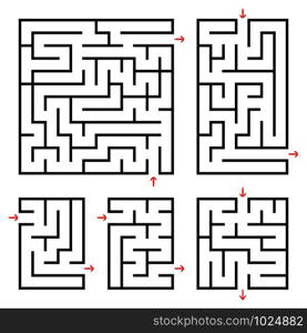 A set of square and rectangular labyrinths with entrance and exit. Simple flat vector illustration isolated on white background. A set of square and rectangular labyrinths with entrance and exit. Simple flat vector illustration isolated on white background.