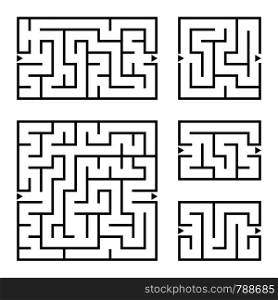 A set of square and rectangular labyrinths with entrance and exit. Simple flat vector illustration isolated on white background. A set of square and rectangular labyrinths with entrance and exit. Simple flat vector illustration isolated on white background.