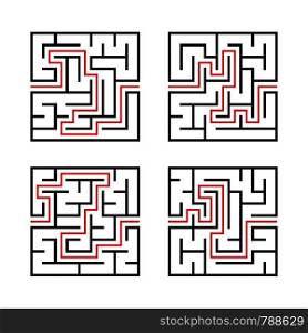 A set of square mazes for children. Simple flat vector illustration isolated on white background. With the answer. A set of square mazes for children. Simple flat vector illustration isolated on white background. With the answer.