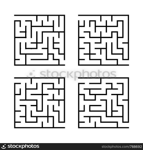 A set of square mazes for children. Simple flat vector illustration isolated on white background. A set of square mazes for children. Simple flat vector illustration isolated on white background.
