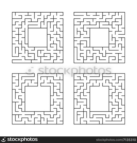 A set of square mazes. Game for kids. Puzzle for children. One entrances, one exit. Labyrinth conundrum. Flat vector illustration isolated on white background. With place for your image.