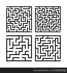 A set of square mazes of various levels of difficulty. Game for kids. Puzzle for children. One entrances, one exit. Labyrinth conundrum. Flat vector illustration isolated on white background. A set of square mazes of various levels of difficulty. Game for kids. Puzzle for children. One entrances, one exit. Labyrinth conundrum. Flat vector illustration isolated on white background.