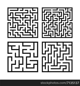 A set of square mazes of various levels of difficulty. Game for kids. Puzzle for children. One entrances, one exit. Labyrinth conundrum. Flat vector illustration isolated on white background. A set of square mazes of various levels of difficulty. Game for kids. Puzzle for children. One entrances, one exit. Labyrinth conundrum. Flat vector illustration isolated on white background.