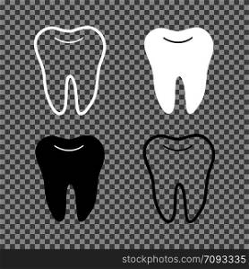 A set of teeth. White black and transparent. Isolated background