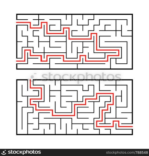 A set of two rectangular labyrinths. Simple flat vector illustration isolated on white background. With the answer. A set of two rectangular labyrinths. Simple flat vector illustration isolated on white background. With the answer.