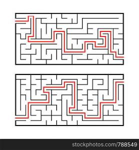 A set of two rectangular labyrinths. Simple flat vector illustration isolated on white background. With the answer. A set of two rectangular labyrinths. Simple flat vector illustration isolated on white background. With the answer.