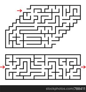 A set of two rectangular mazes with an entrance and an exit. Simple flat vector illustration isolated on white background.
