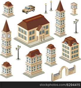 A set of urban and antique buildings in the isometric