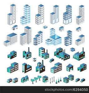 A set of urban and industrial buildings in the isometric